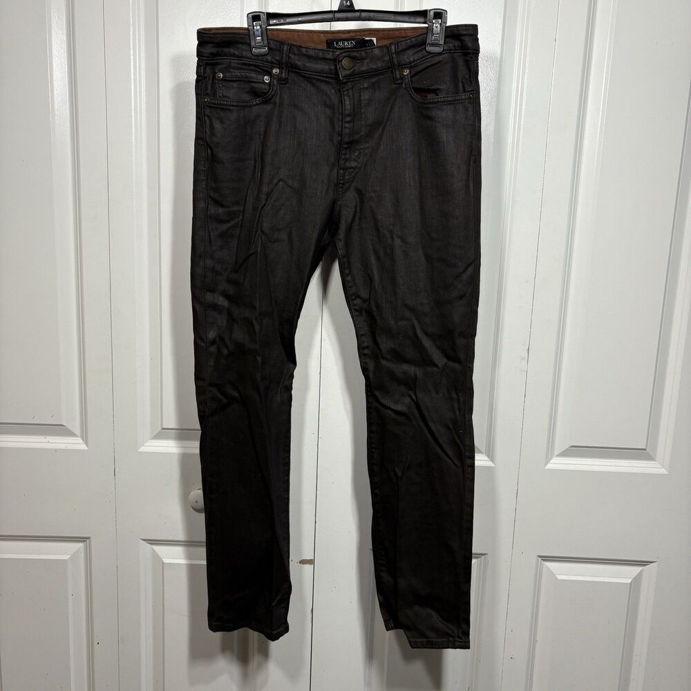 Lauren Ralph Lauren Jeans Womens 12 Black Coated Skinny Moto Stretch Sleek